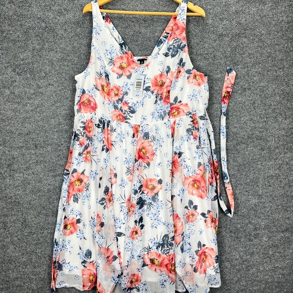 Torrid Midi Floral Tank Dress Women Plus Size 3X White Tie Waist NWT - Picture 2 of 8